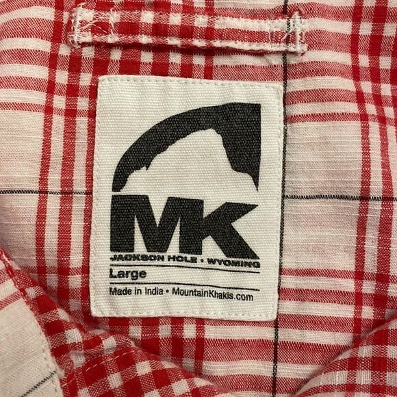 Mountain Khakis Red Plaid Button Up Shirt Mens Size Large Cotton Short Sleeves - Picture 2 of 12
